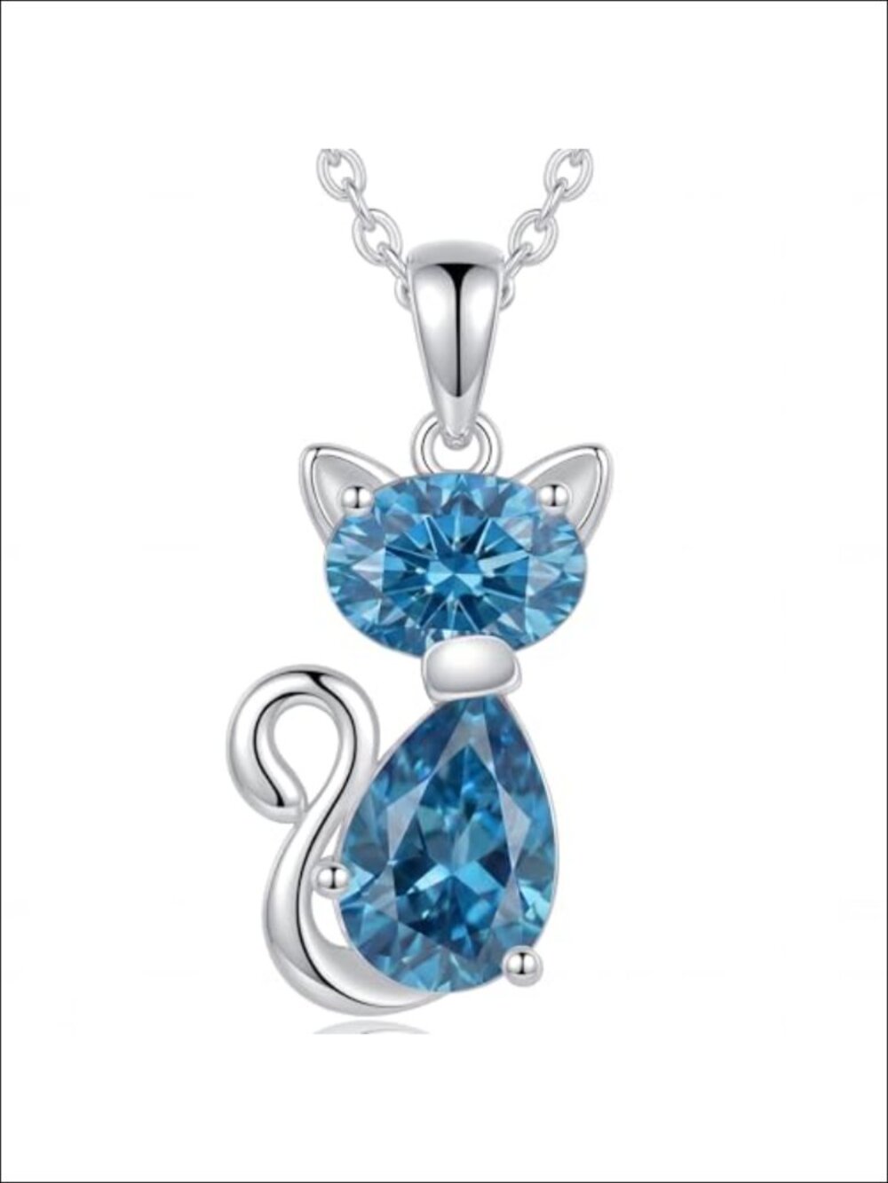 Sterling Silver Cat Pendant Necklace with Cubic Zirconia Birthstone,
